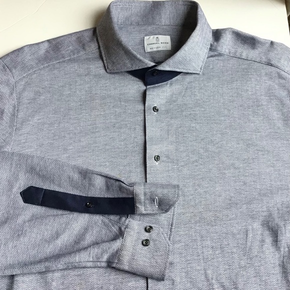 Emanuel Berg gray herringbone jersey cotton shirt Sz 18~46 made in Poland 🇵🇱 - Picture 5 of 10